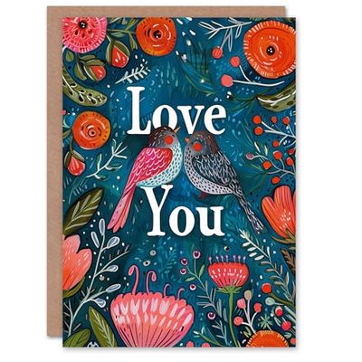 Artery8 Valentines Day Greeting Card Love You Birds Flowers For Her Wife Partner