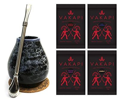 Mate Green Set di tazze da regalo perfetto per tutti i fan del tazza in ceramica Celestial, 350 ml, in acciaio inox, bombilla, Vakapi Tee in Paraguay, forte stimolazione