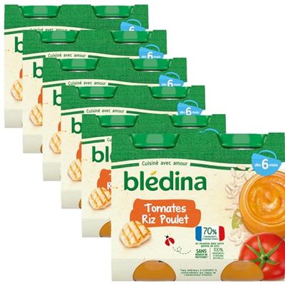 Blédina - Petits pots pour bébé - Tomates Riz Poulet - 70% d'ingrédients Français - Dès 6 mois - 12 pots de 200g