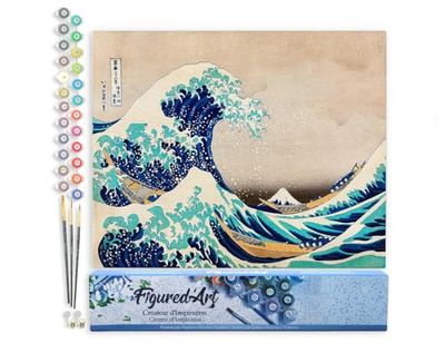 Figured'Art Peinture par Numéro Adulte La Grande Vague de Kanagawa - Katsushika Hokusai - Activité Manuelle Kit de Loisir Créatif DIY Numéro d'Art Complet - 40x50cm sans châssis en bois