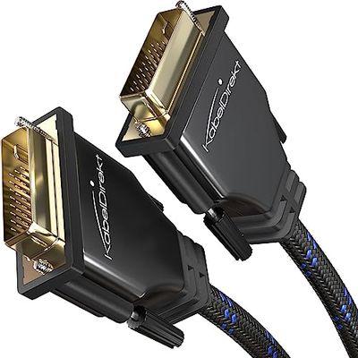 KabelDirekt – Dual Link DVI-kabel – med ferritkärna för störningsfri signalöverföring – 1,5 m – Nylonflätad (digitalt DVI-D/24+1 monitor-kabel, DVI till DVI, 2560x1600 vid 60Hz eller Full HD/1080p)