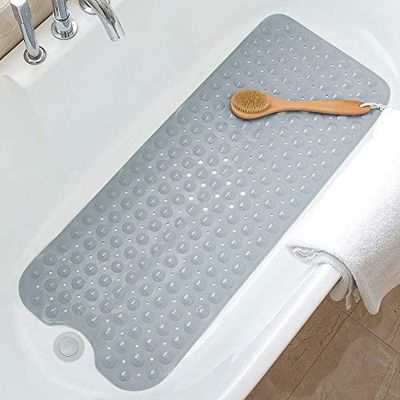 Tree Bud - Tapetes Extra Largos para bañera de Ducha, tapete de baño Antideslizante con ventosas, tapete de bañera para baño Lavable a máquina, sin BPA para niños (Gris)