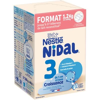 Nestlé Bébé - Nidal 3 Lait de croissance en poudre de 1 à 3 ans - Bag in Box de 2 Sachets de 600g