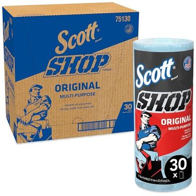 Essuie-mains Scott Shop Towels Original 75130 - Essuie-mains bleus pour essuyage intensif - 30 paquets de 1 rouleau bleu de 55 essuie-mains jetables (total de 1 650 essuie-mains)