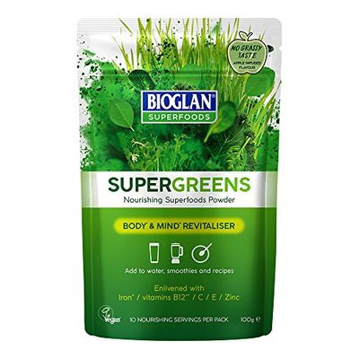 Bioglan Superfoods SuperGreens | Vitamin B12 | Vitamin C & E | Zinc | Iron | 70g