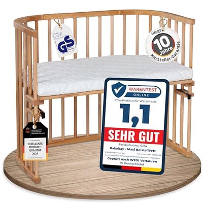babybay Maxi lit cododo en Bois de hêtre Massif/Compact et modulable/Hauteur du lit réglable en continu/lit bébé évolutif (cœur de hêtre huilé) / avec Matelas