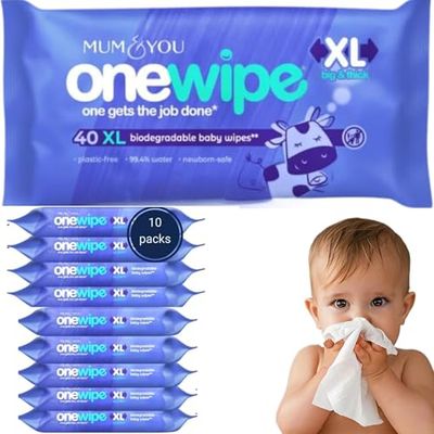 Mum & You Onewipe Baby Wipes Multipack, 100% Biodegradable Wet Wipes (10 Packs), 99.4% Water Wipes for Sensitive Newborn Skin, 30% XL Wet Wipes Adults,Water Wipes baby,Wet Tissue,Eco-Friendly wet wipe