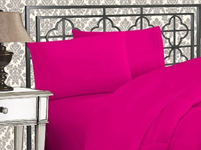 Elegant komfort lyxig 1 500 premium hotellkvalitet mikrofiber tre rader broderat mjukaste 4-delat lakanset, skrynkel- och blekningsbeständig, kung, het rosa