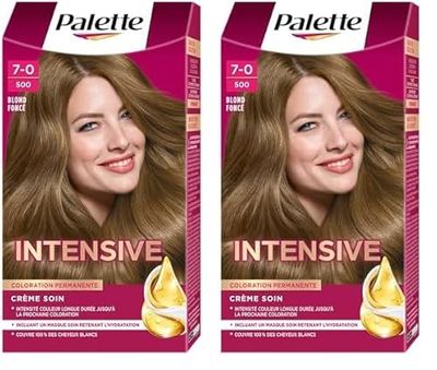 Schwarzkopf Palette Coloration Permanente Cheveux, Crème Soin, Couvre 100 Pour cent des Cheveux Blancs, Tenue 8 semaines, Blond Foncé 500, 1 Unité (Lot de 2)