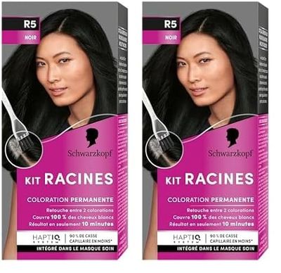Schwarzkopf - Kit Racines - Coloration Racines Cheveux Permanente - Enrichie d’une huile nourrissante - Couverture Cheveux Blancs - Retouche entre 2 Colorations - Noir R5, 1 Unité (Lot de 2)