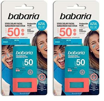BABARIA- Stick Solar Facial 50 Azul - 20g | Color Azul | Surf Stick | Protección Muy Alta Contra | Apto Para Zonas Sensibles Y Tatuajes |resistente Al Agua | 100% Vegano (Paquete de 2)