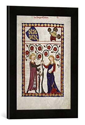 Ingelijste afbeelding van Zürich boek schilderij Codex Manesse, meneer Berenge v. Horheim, kunstdruk in hoogwaardige handgemaakte fotolijst, 30 x 40 cm, mat zwart