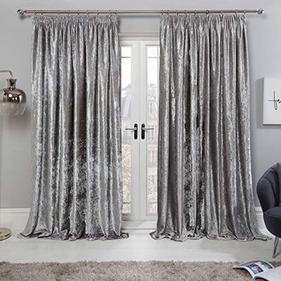 Sienna Paire de Rideaux plissés en Velours écrasé entièrement doublés - Gris argenté - 116,8 x 137,2 cm