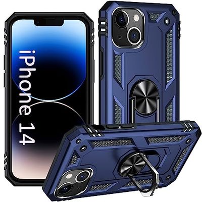 ADDIT Hoesje voor iPhone 14 telefoonhoesje iPhone 14 hoesje, met standaard ring, ondersteuning magneet auto mount, militaire kwaliteit, heavy duty, voor iPhone 14 hoesje blauw