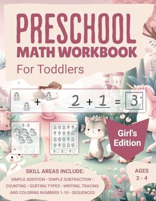 Preschool Math Workbook for Toddlers Ages 2-4 - Girl's Edition