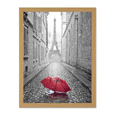 Eiffel Tower In Paris Red Umbrella Large Framed Art Print Wall Poster 18x24 inch