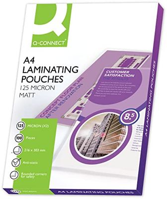 Q-Connect KF24055 Capas para plastificar (tamanho A4, mate, 125 mícrons, 100 unidades)
