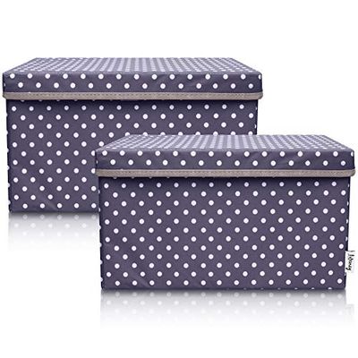 LIFENEY Lot de 2 boîtes de rangement pour enfants (37 x 25 x 21 cm) I Panier de rangement pour chambre d'enfant et salon I Boîtes de rangement pour enfants (Anthracite Pois)