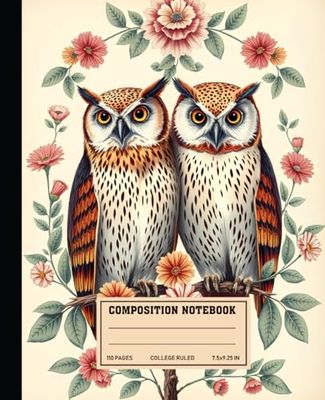Composition Notebook College Ruled: Vintage Botanical Owl Illustration | Retro Aesthetic Lined Pages | for Artists, Students, Professionals