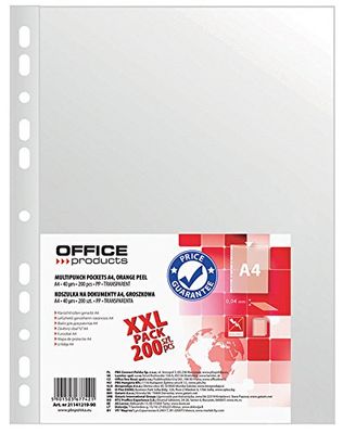 OFFICE PRODUCTS 21141115-90 transparante hoezen, PP, A4, generfd oranje peel 200 Stuk transparant