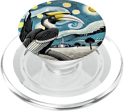 Observación de aves con pico de cuerno - Van Gogh Starry Night Style PopSockets PopGrip para MagSafe
