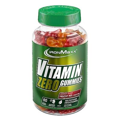 IronMaxx Vitamin Zero Gummies Vegan- 60 gomme |Gomme Vitaminiche con 9 vitamine vegane e senza zuccheri | gusto fruttato con formula sana