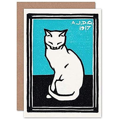 Wee Blue Coo Sitting Cat Julie de Graag Greeting Card With Envelope Inside Premium Quality