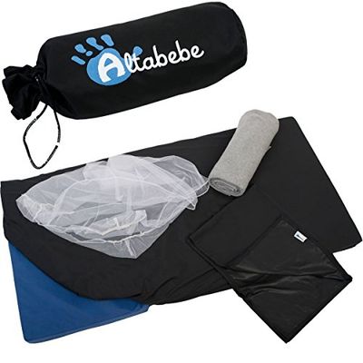 Altabebe AL5005 4-i-1 reseset: myggnät, barnsänglakan, madrassöverdrag, polariserande filt 140 x 100 cm, svart