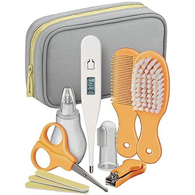 Mobiclinic, Set neceser para cuidado del bebé, Kit Baby care, Set de aseo e higiene para bebés, Termómetro digital, Tijeras de punta redonda, Cortaúñas, Peine, Aspirador nasal, Cepillo, Lima de uñas