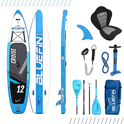 Bluefin Cruise SUP Pakket | Opblaasbaar Sta-Peddelbord | 6" Dik | Glasvezel Peddel | Kayak Ombouwuitrusting | Alle Accessoires | 5 Jaar Garantie | Meerdere groottes: Kinder, 10'8, 12', 15'