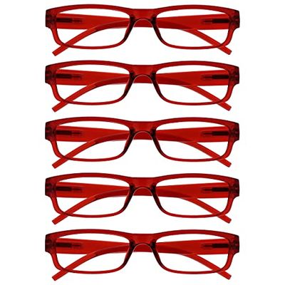 OPULIZE Occhiali Da Lettura Rosso Valore 5 Pacco Leggero Uomo Donna RRRRR32-Z +1,00