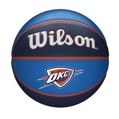 Wilson Pallone da Basket NBA TEAM TRIBUTE BSKT, Utilizzo Outdoor, Gomma, Misura 7, Blu/Blu Scuro (Oklahoma City Thunder)
