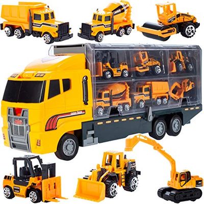 MalPlay 6 stuks vrachtwagen speelgoed bouwvoertuigen graafmachine rolwagen betonmixer bulldozer kipper educatief speelgoed vanaf 3 jaar cadeau voor kinderen