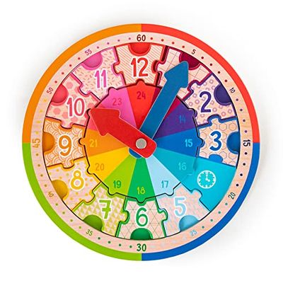 TRENDHAUS ABC Champions-Reloj de Aprendizaje, Incluye puzle de Madera, para niños a Partir de 5 años, Color marrón (956491)