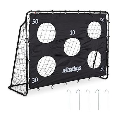 Relaxdays Portería con Lona Precisión, Arco Fútbol para Jardín, Entrenamiento Tiros Libres, 153x217x75 cm, Acero, Negro