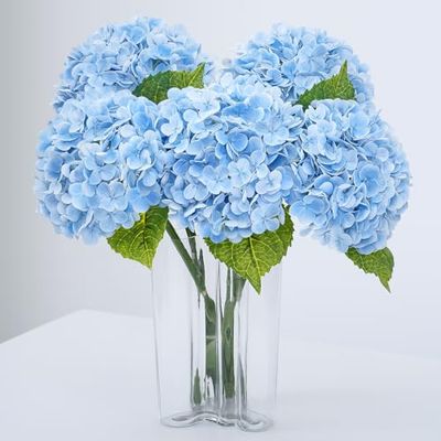 Waipfaru 21" Real Touch Blue Hydrangea Artificial Flowers with Long Stem & Leaves, Full Latex Faux Hydrangea Flowers for Home Decor Party Floral Arrangements Wedding Bouquets Centerpieces, 3Pcs
