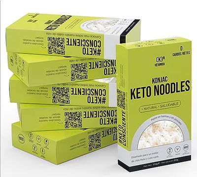 KETONICO Konjac Keto Sin Gluten, Sin Lactosa, Sin Soja, Sin OMG, Certificado Keto 1.2g Carbohidratos por Plato, Pack 6x Konjac Noodles