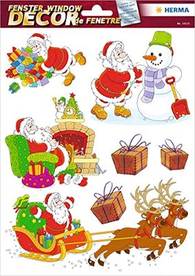 HERMA 15113 raamafbeeldingen Kerstmis Kerstman Sneeuwpop Geschenken 7 Stuks Zelfklevend, Kinderraamstickers, Verwijderbare Winter Raamstickers, Raamfolie, Kinderkamerkerstdecoratie