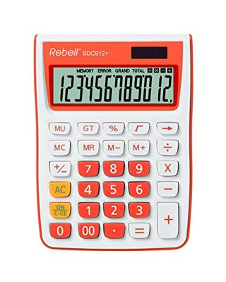 REBELL Calculatrice de re-Calculatrice sdc912or sdc912, 12 chiffres pour le bureau et la maison, Dual Fonctionnement, Orange