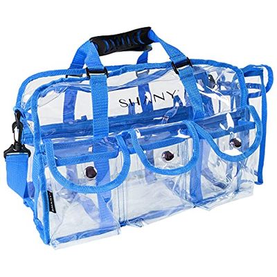 SHANY Pro Mua Trousse de Maquillage rectangulaire avec bandoulière Transparent Taille L, Bleu, L