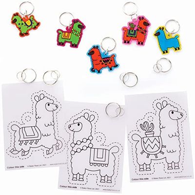 Baker Ross Lama FC409 Lot de 10 porte-clés, en film rétractable, kit de bricolage pour enfants, à colorier et à suspendre, pour enfants