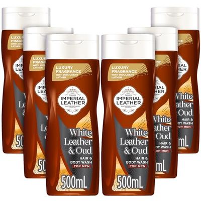 Imperial Leather White Leather & Oud Signature 2 in1 Body Wash Shower Gel Signature Oil Blend, Creamy Lather, Gentle Skin Care, Bulk Buy, Pack of 6x500ml