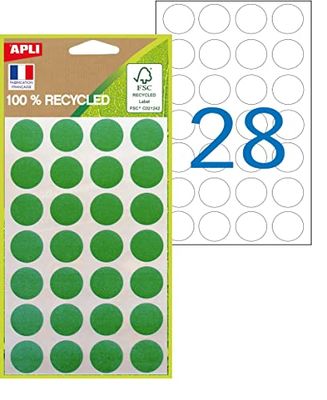 APLI 101782 - Pastilles de couleur 100% recyclées - 168 pastilles - Diamètre: 15 mm - Couleur: Vert.