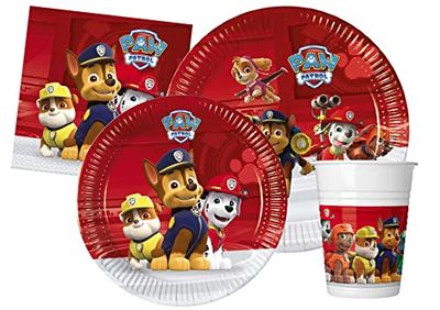 Party Tableware Set Paw Patrol Ready for Action for 24 people (112 pcs: 24 paper plates Ø23cm, 24 paper plates Ø20cm, 24 cups 200ml, 40 paper napkins 33x33cm)