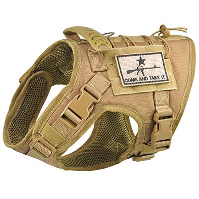 SALFSE Tactical Dog Vest Harness, Outdoor Training Service Dog Vest Adjustable Military Working Dog Vest with Molle System and Rubber Handle (S=19.7"-22.8" Chest (Adjustable), Khaki)