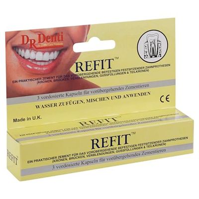 Dr Denti Refit, capsule di adesivo dentale temporaneo, 1 confezione da 3 capsule