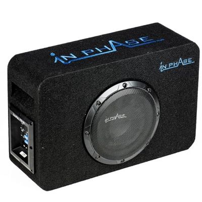 In Phase XTB-8A Active Car Subwoofer, Black Carpeted Enclosure, Single 8-inch Speaker