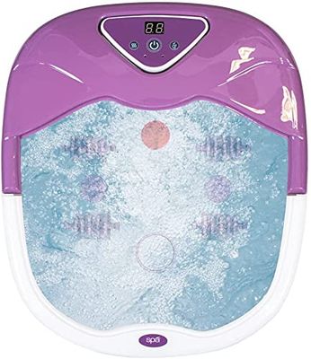 HoMedics Luxury Foot Spa, voetmassageapparaat met verwarmingsregeling, led-display, ontspannende vibratiemassage, badzoutdispenser met buik, wit/paars, XL