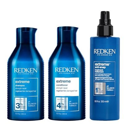 REDKEN Extreme, Shampoo and Conditioner 300 ml, and Anti-Snap Leave In Treatment 150 ml Set, For Damaged Hair, Repairs Strength and Adds Flexibility