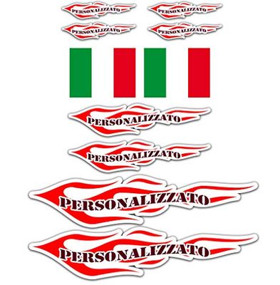 Adesivi Personalizzati Moto Bici Fiamme con Bandiera - Vinile lucido HD Made in Italy